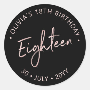 Eighteen   Rose gold Lettering 18th Birthday Classic Round Sticker