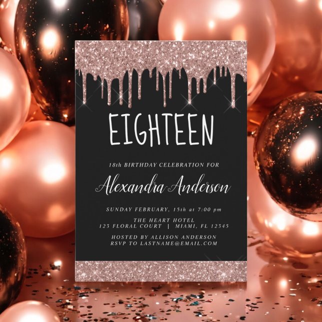 Eighteenth - 18th Rose Gold Glitter Birthday Invitation (Creator Uploaded)