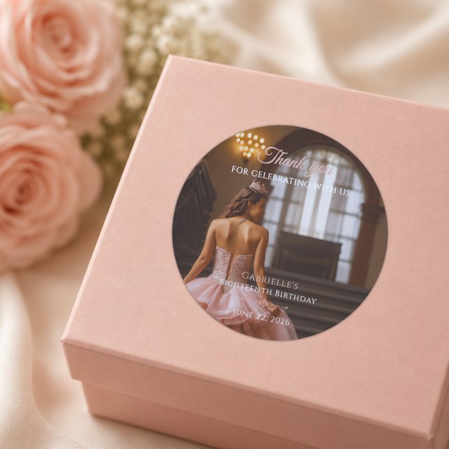 Eighteenth Birthday Thank You Sticker (Blush pink thank you sticker adds an elegant finishing touch to an unforgettable 18th birthday.)