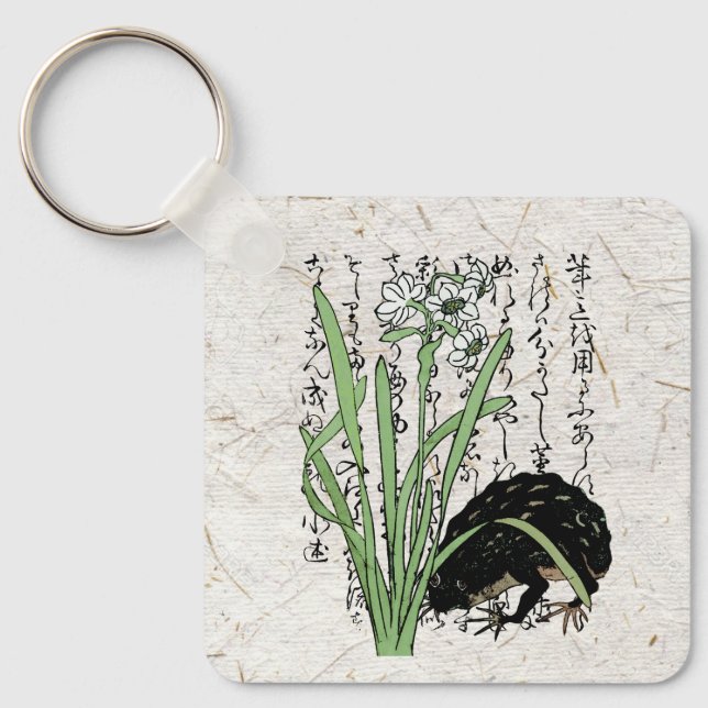 Eighteenth Century Japanese Botanical Frog Toad  Key Ring (Front)
