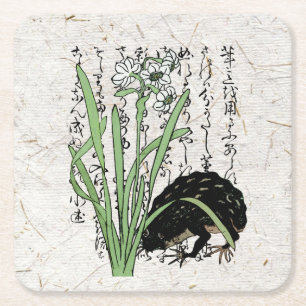 Eighteenth Century Japanese Botanical Frog Toad Square Paper Coaster