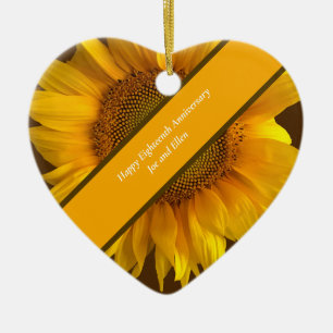 Eighteenth Wedding Anniversary Sunflower Ceramic Tree Decoration