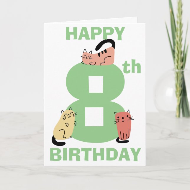 Eighth (8th) Birthday Doodle Cats Custom Message Card (Front)