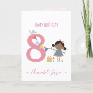 Eighth birthday fairy cute pink personalised card