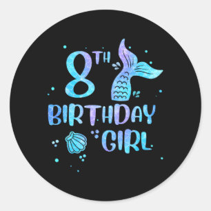 Eighth Birthday Girl Mermaid 8th Toddlers Back to Classic Round Sticker