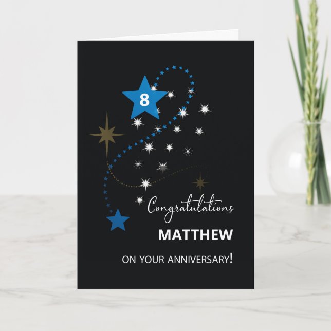 Eighth Employee Anniversary Congratulations Stars Card (Front)