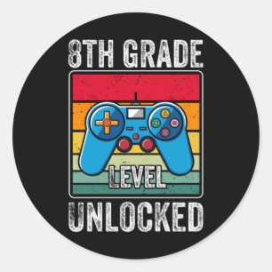 Eighth Grade Level Unlocked Video Game Kids Gift Classic Round Sticker