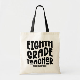 Eighth Grade Teacher Black Custom Text Tote Bag