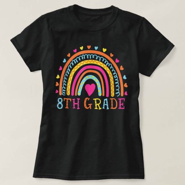 Eighth Grade Teacher Leopard Rainbow 8th Grade Tea T-Shirt (Design Front)