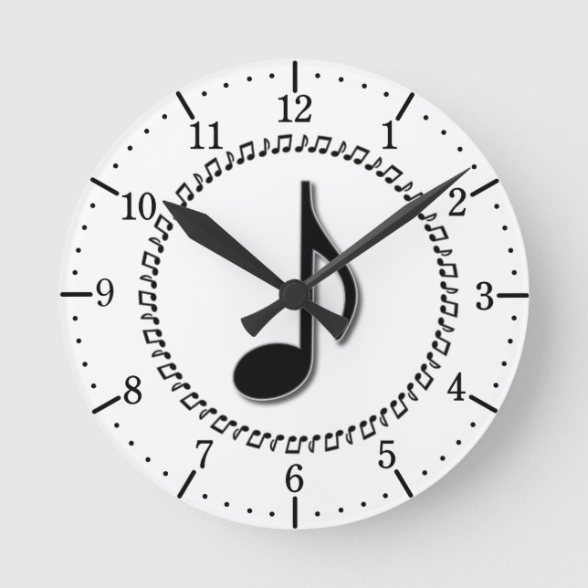 Eighth Note Music Design Round Clock (Front)