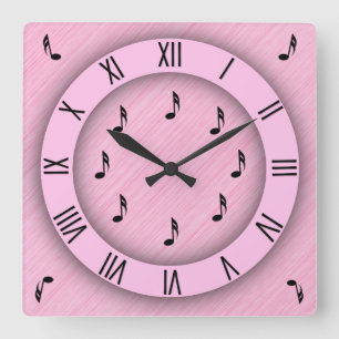Eighth Notes Pink Square Wall Clock