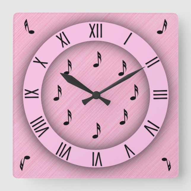Eighth Notes Pink Square Wall Clock (Front)