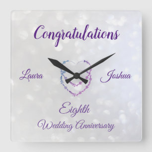 Eighth Wedding Anniversary Acrylic Wall Clock