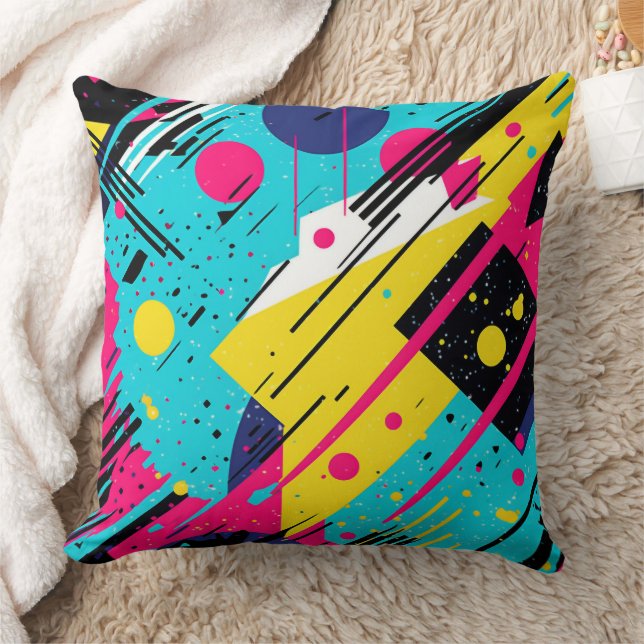 Eighties 80's Retro Geometric Pattern Cushion (Blanket)