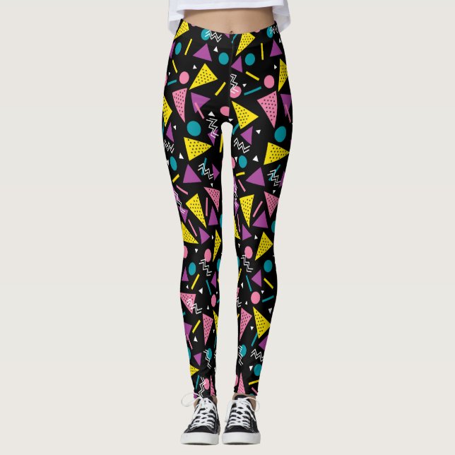 Eighties Black and Retro Leggings (Front)