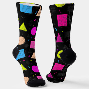 Eighties Black Retro Neon Crew Socks