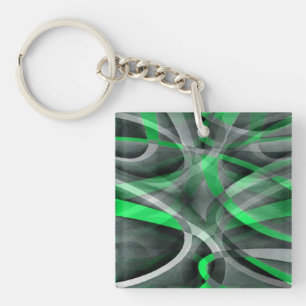 Eighties Chic Succulant Green and Grey Abstract Pa Key Ring