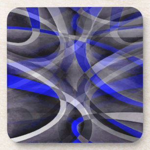 Eighties Groovy Royal Blue and Grey Arched Line Pa Coaster