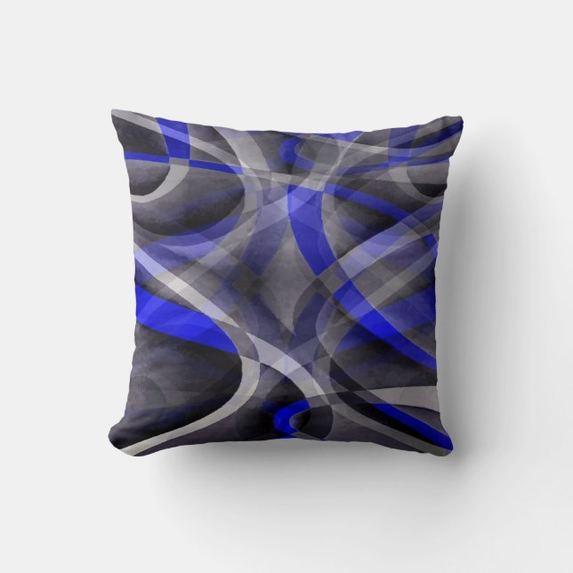 Eighties Groovy Royal Blue and Grey Arched Line Pa Cushion (Front)