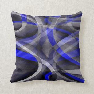 Eighties Groovy Royal Blue and Grey Arched Line Pa Cushion