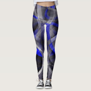 Eighties Groovy Royal Blue and Grey Arched Line Pa Leggings