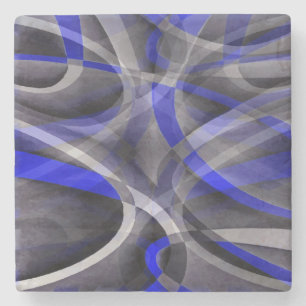 Eighties Groovy Royal Blue and Grey Arched Line Pa Stone Coaster