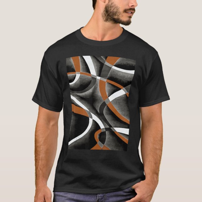 Eighties Orange White Grey Line Curve Pattern On B T-Shirt (Front)
