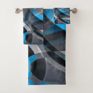 Eighties Pastel Blue and Grey Arched Line Pattern Bath Towel Set