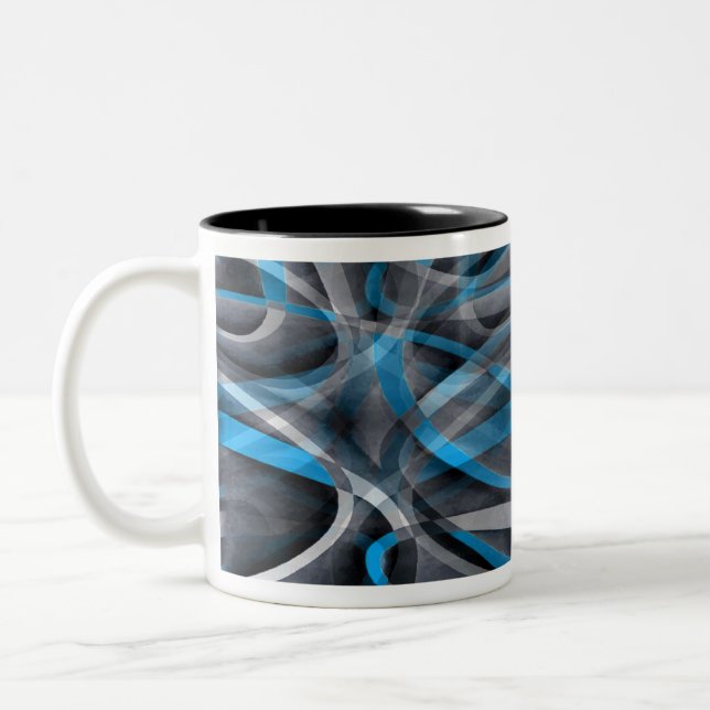 Eighties Pastel Blue and Grey Arched Line Pattern Two-Tone Coffee Mug (Left)