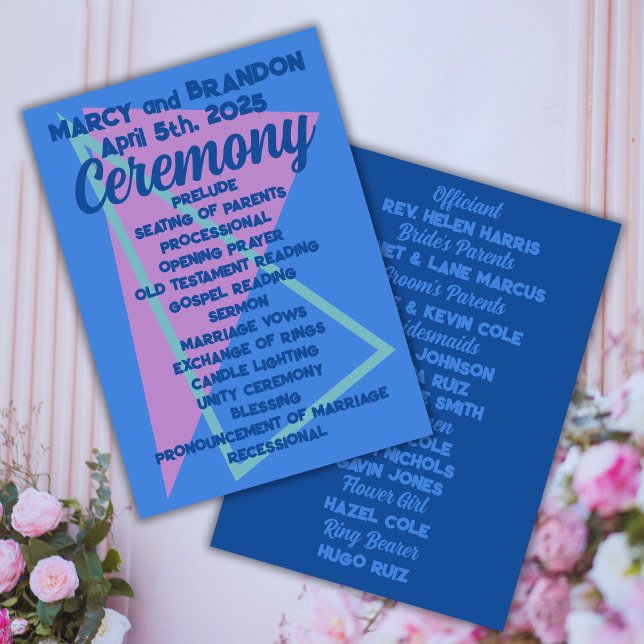 Eighties Pastels on Blue New Wave Wedding Programme (Creator Uploaded)