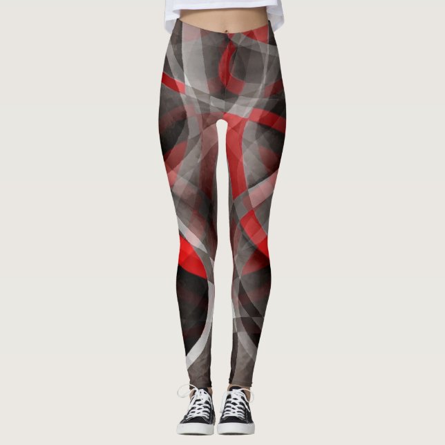 Eighties Red White and Grey Layered Curves Leggings (Front)