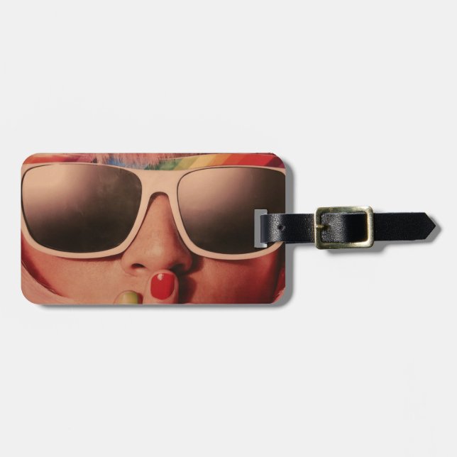 Eighties retro fashion girl luggage tag (Front Horizontal)