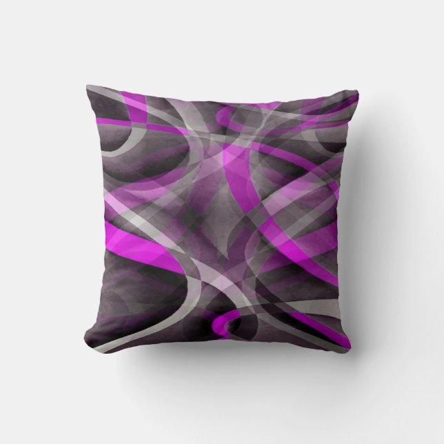 Eighties Retro Magenta and Grey Artistic Pattern Cushion (Front)