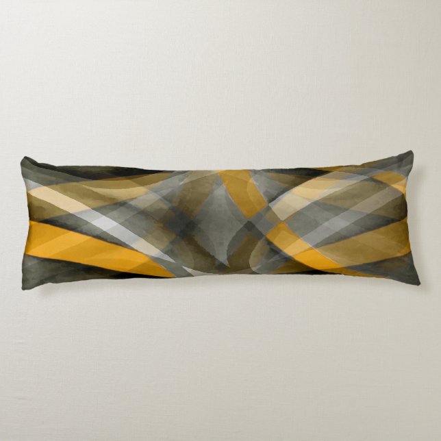 Eighties Retro Mustard Yellow and Grey Abstract Cu Body Cushion (Back)