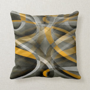 Eighties Retro Mustard Yellow and Grey Abstract Cu Cushion
