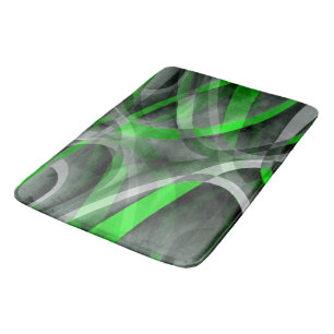 Eighties Retro Neon Green and Grey Curved Line Pat Bath Mat