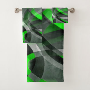 Eighties Retro Neon Green and Grey Curved Line Pat Bath Towel Set