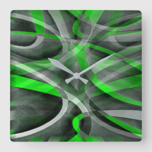 Eighties Retro Neon Green and Grey Curved Line Pat Square Wall Clock