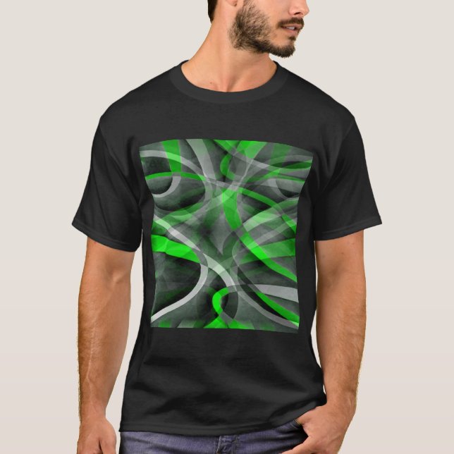 Eighties Retro Neon Green and Grey Curved Line Pat T-Shirt (Front)