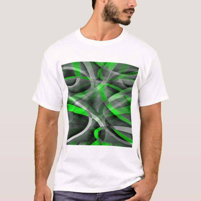 Eighties Retro Neon Green and Grey Curved Line Pat T-Shirt (Front)
