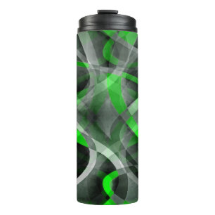 Eighties Retro Neon Green and Grey Curved Line Pat Thermal Tumbler