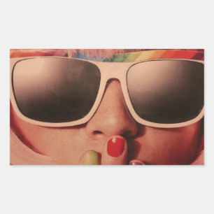 Eighties retro pop art fashion girl rectangular sticker