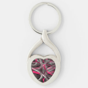 Eighties Rose Pink and Grey Funky Pattern Key Ring