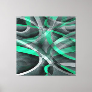 Eighties Snazzy Aqua and Grey Curved Line Pattern Canvas Print
