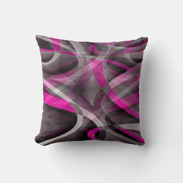 Eighties Style Fucshia Pink and Grey Curves Patter Cushion (Front)