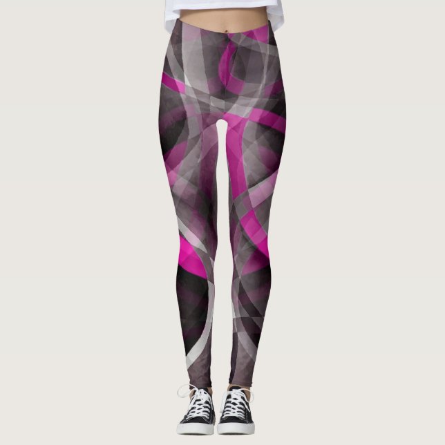 Eighties Style Fucshia Pink and Grey Curves Patter Leggings (Front)