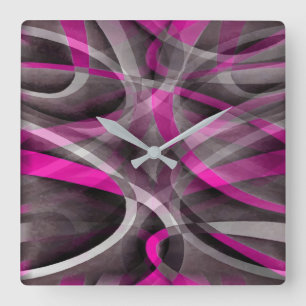 Eighties Style Fucshia Pink and Grey Curves Patter Square Wall Clock