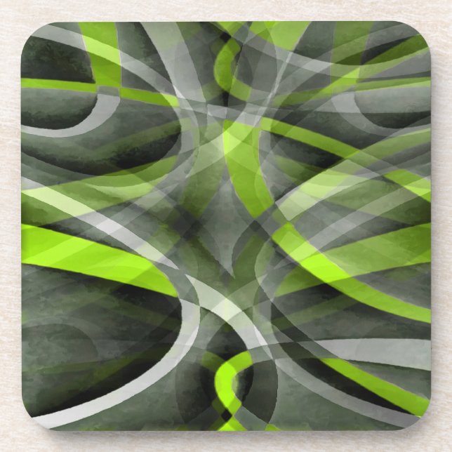 Eighties Styled Grey and Lemon Curve Pattern Coaster (Front)