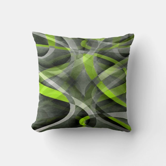 Eighties Styled Grey and Lemon Curve Pattern Cushion (Front)