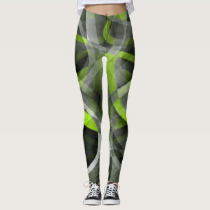 Eighties Styled Grey and Lemon Curve Pattern Leggings